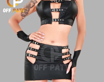 Zwart leren korsettopje, handgemaakte bustier, op maat gemaakte bh