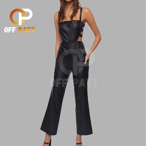 Black Leather Jumpsuit: Strappy Back, Wide-Leg, Made-to-Measure Sheepskin