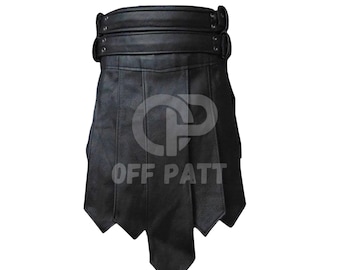 Gladiator Leather Kilt, Pointed Pteruges Hem, Double Buckle Waistband, Roman Costume Skirt
