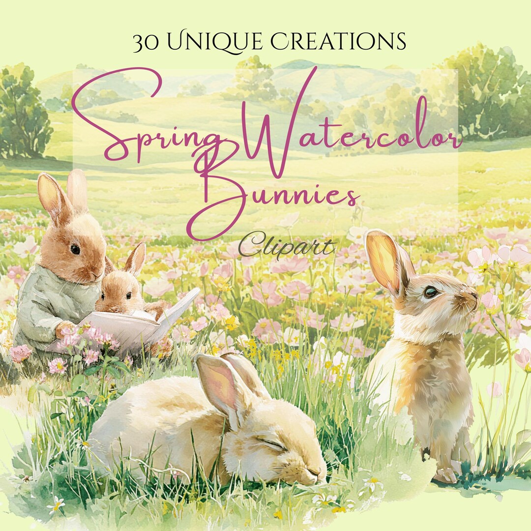 Spring Watercolor Bunny Clipart Bundle – Cottagecore Easter Animals ...