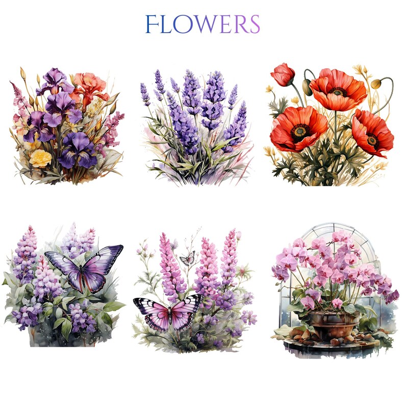 Floral Spring Clipart Bundle, Watercolor Flowers & Landscapes ...