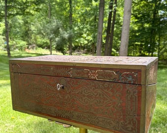 Antique English brass-inlaid rosewood writing slope/traveler's desk