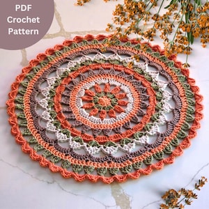 XL Mandala Crochet Pattern PDF, Extra Large Boho Table Runner, Round Doily Table Mat, Textured Doily Motif, Overlay Holiday Decor Download