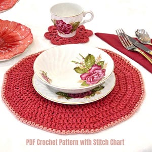 Any Size Round Crochet Placemat Pattern, 12in Modern Macrame Table Mat, Beginner Boho Decor Digital PDF with Crochet Stitch Chart