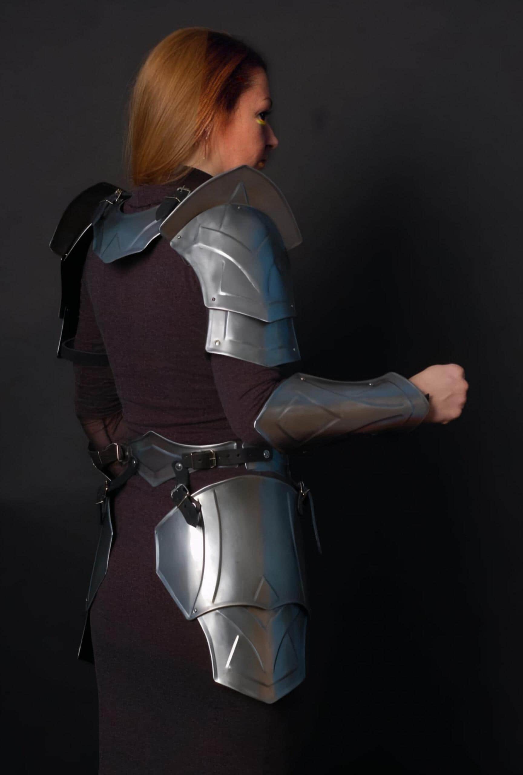 Female Medieval Knight Armor Set, Steel Pauldrons, Bracers, Greaves ...