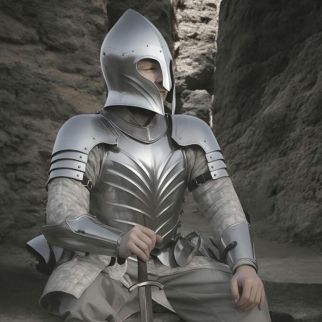 Medieval Knight Armor Set With Helmet & Breastplate | Full Steel LARP ...