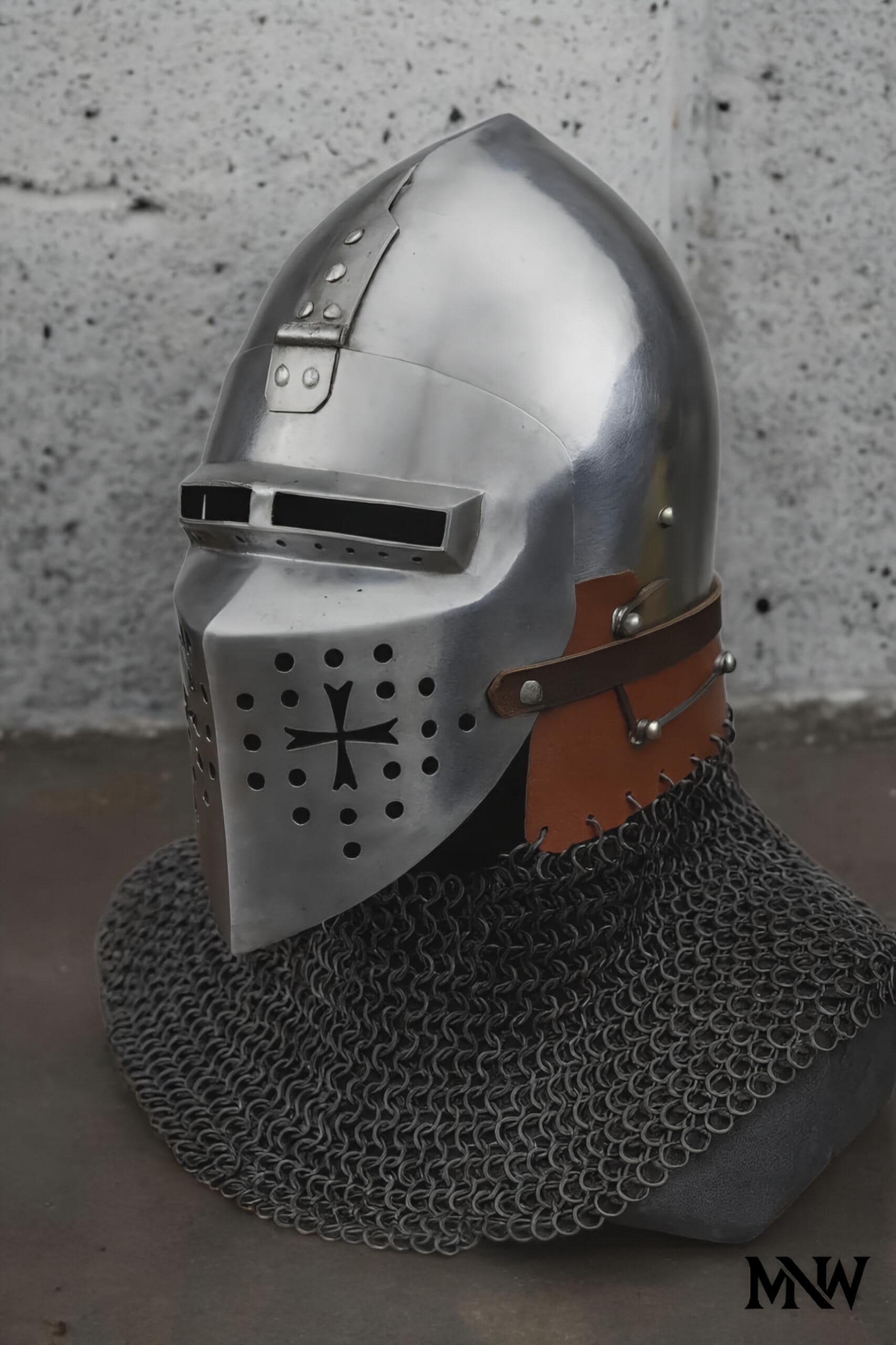 Medieval Great Helm With Chainmail Aventail | Knight Crusader Helmet ...