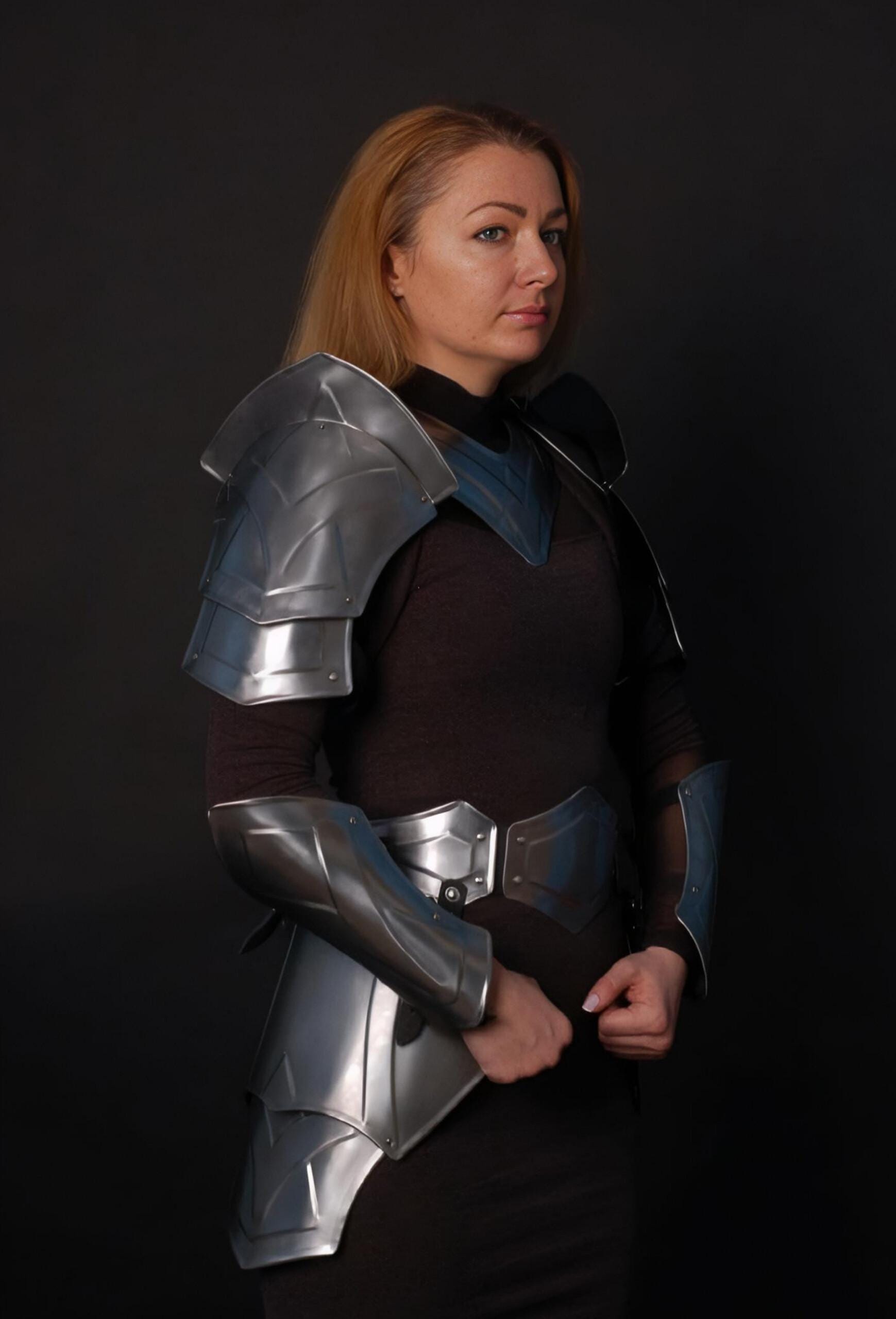 Female Medieval Knight Armor Set, Steel Pauldrons, Bracers, Greaves ...