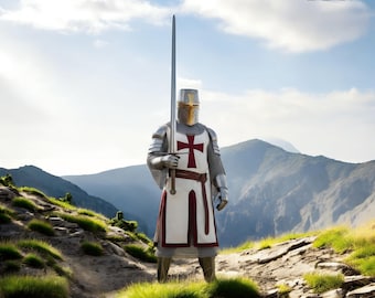 Handmade Medieval Knight Armor Set | Crusader Costume with Chainmail