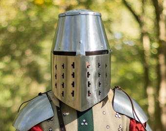 Medieval Crusader Knight Battle Warrior Steel Helmet | Templar Armor Helmet For LARP, Cosplay And Reenactment | Crusader Great Helm