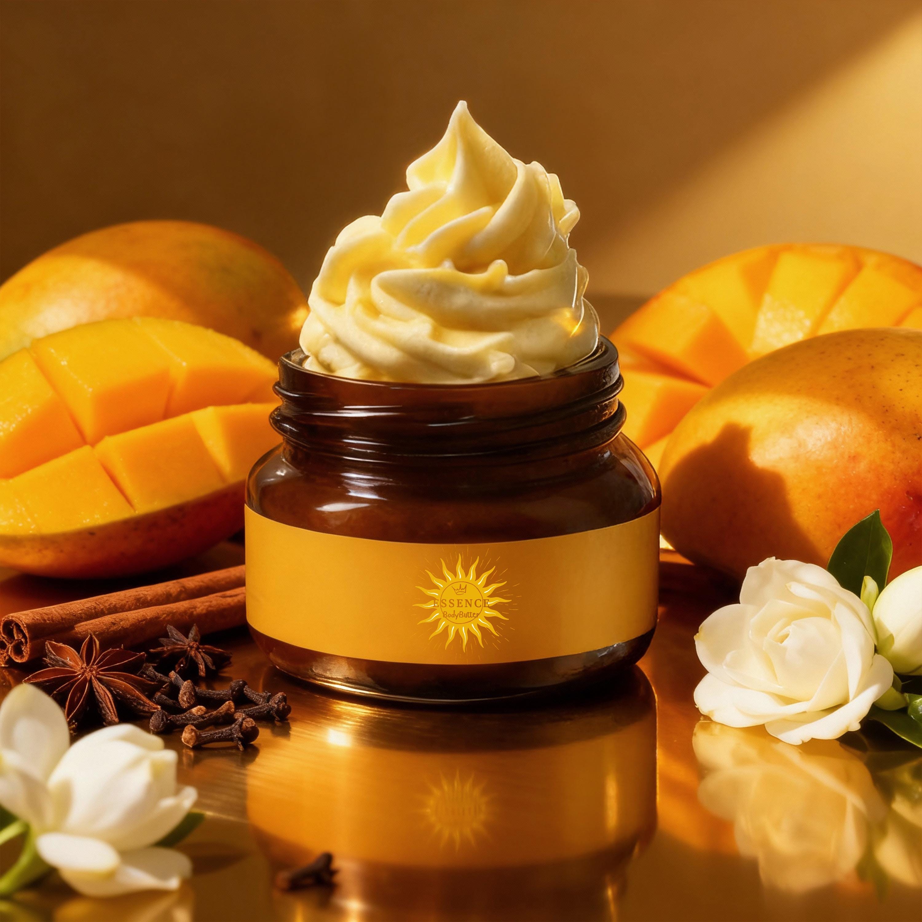 Spiced Mango Thick Whipped Body Butter - Dense, Waterless Skin Nourishment for Dry Skin, Ripe Mango & Warm Spice (8 oz)