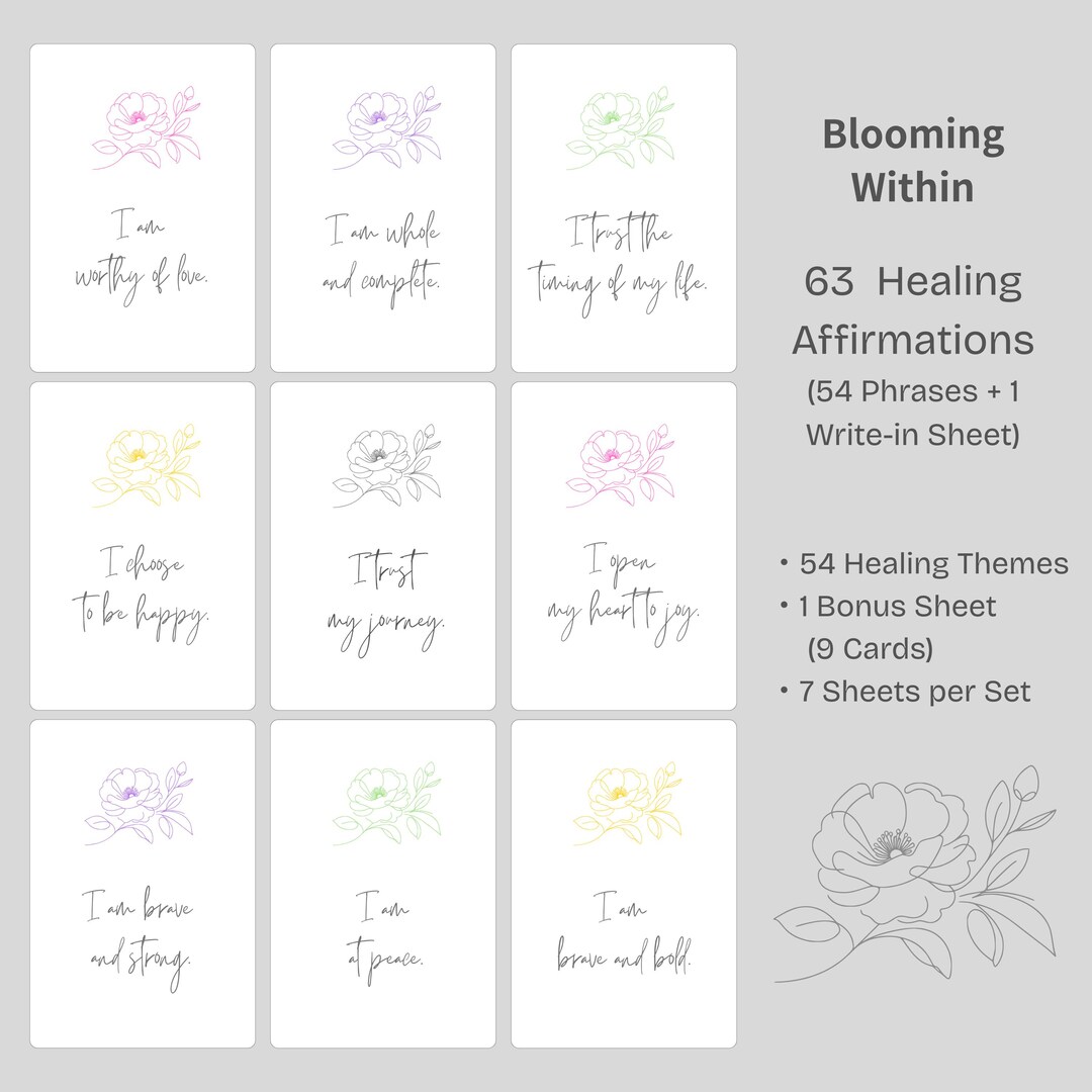 63 Self Love Affirmation Cards With 1 Bonus Write-in Sheet, Printable ...