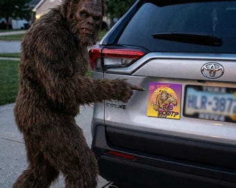 Vaporwave "Is That a Bigfoot?" Car Magnet | Funny Alternative Cryptid Bumper Sticker, Neon Synthwave Sasquatch Decal, Appalachia Meme Decor