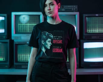 Empathy Diagnostic Lesbian T-Shirt | Funny Sci-Fi Sapphic Tee, Cyberpunk Queer Aesthetic, Replicant STEM Gift, Retro LGBT Pride Graphic