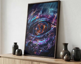 The Cosmic Whale Eye Canvas Wall Art | Surreal Galaxy Painting, Moody Ocean Maximalist Decor, Framed Marine Biology Print, Spiritual Gift