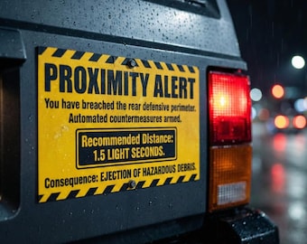 Funny Tailgater Car Magnet | Proximity Alert Sci-Fi Warning Sign, Shitbox Bumper Sticker, Anxious Driver Decal, Geeky Gift for Him