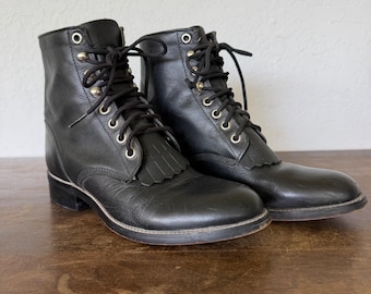 Vintage Justin Black Leather Lace Up Kiltie Roper Western Boots Women 3 or Y 1.5