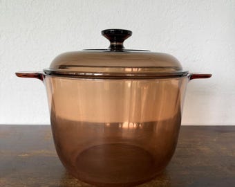 Corning Visions Amber Glass Dutch Oven 3.5L w Lid France Vintage Pot