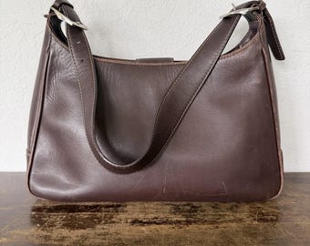 Mila Paoli Brown Leather Hobo Shoulder Bag Purse Y2K Silver Buckle