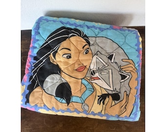 Vintage 90s Pocahontas Disney Toddler Quilted Blanket Comforter Patchwork