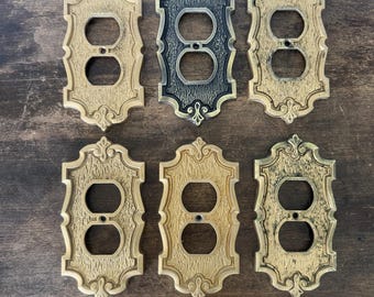 Vintage Hollywood Regency Ornate Brass Tone Duplex Outlet Covers Wall Plates X6
