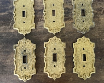 6pc Vintage Brass Tone Light Switch Covers Baroque Wall Plates Spanish Revival
