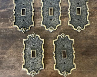 5pc Vintage Brass Tone Light Switch Covers Spanish Revival Hollywood Regency