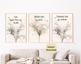 Boho Inspirational Wall Art Set of 3 | Positive Affirmation Prints | Neutral Minimalist Decor | Motivational Quote Print | Abstract Art