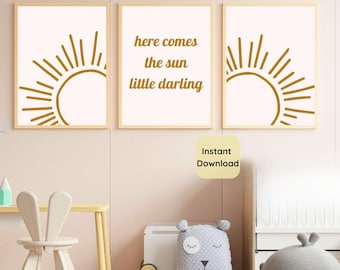 Here Comes the Sun Nursery Wall Art Set | Boho Sunshine Printables | Gender Neutral Kids Room Decor | Girls Room | Instant Download Prints