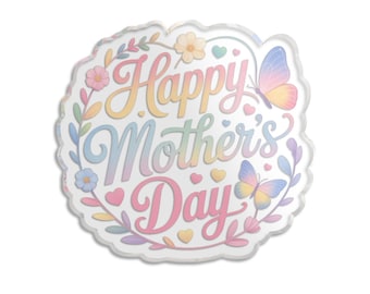 Happy Mother's Day Custom Cut Sticker | Floral Butterflies Pastel