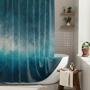 Turkoois ombre douchegordijn |  Badkamer aquarel oceaanmist, blauwgroen, aqua