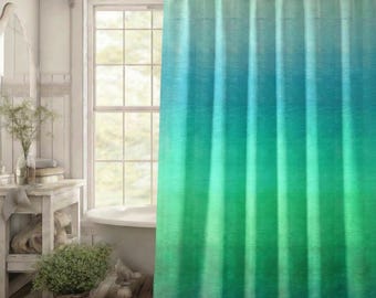 Teal Ombre Shower Curtain | Aqua Gradient Watercolor Bathroom Decor