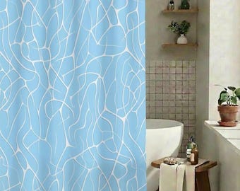 Sky Blue Abstract Shower Curtain |  Blue & White Bath Curtain