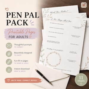 Kit imprimible para principiantes para amigos por correspondencia (para adultos): páginas para la primera carta, ideas para escribir a amigos por correspondencia, correo feliz, descarga instantánea en PDF.