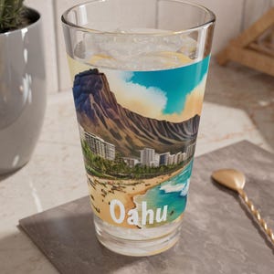 Oahu Hawaii Drinking Glass, Vibrant Bold Colors, Vivid Hawaii Souvenir, Forever Keepsake