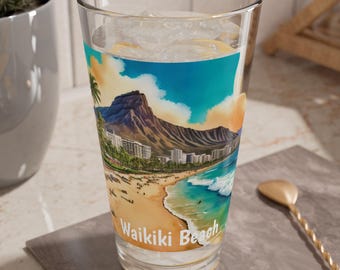 Waikiki Beach Oahu Glas, lebendige kräftige Farben, lebendige Hawaii Souvenir, für immer Andenken