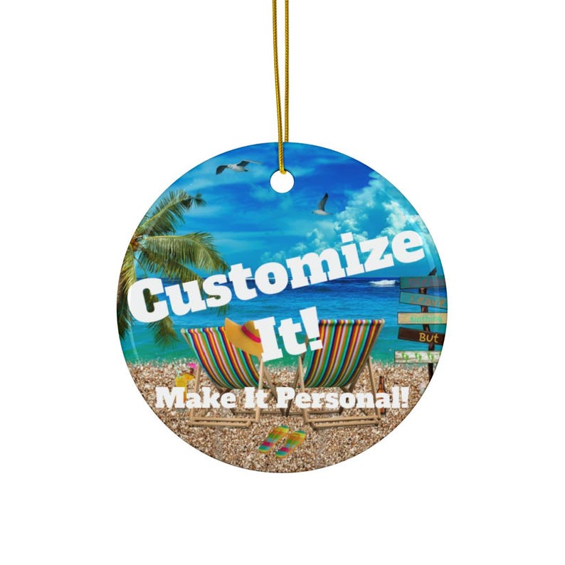 Diamond Head Waikiki Oahu Hawaii Customizable Beach Christmas Ornament, Vibrant Tropical Colors, Vivid Unique Hawaiian Keepsake image 2