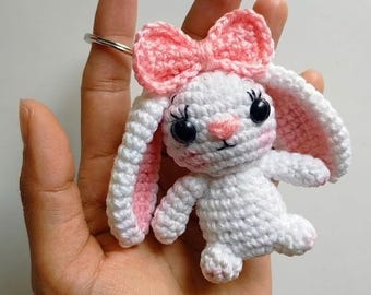 Crochet Bunny Keychain Pattern Mini Rabbit Keychain Amigurumi