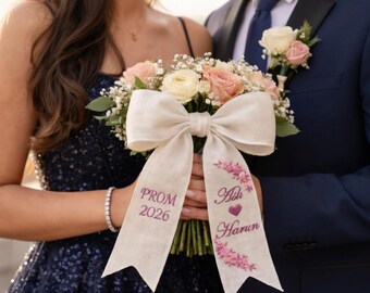 Cinta bordada para ramo de pareja de graduación, banda para ramo con nombre de graduación, cinta con monograma personalizado, regalo para ella.
