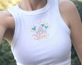 Embroidered Disney Castle Tank Top, Minimal Mickey Crop Tank, Cute Girly Disney Shirt, Magic Kingdom Trip Outfit, WDW Vacation Top