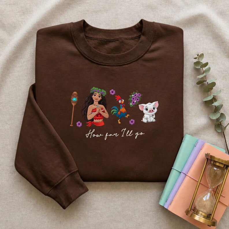 EMBROIDERED Disney Moana Princess Sweatshirt Tshirt Hoodie, Hei Hei Pua Kakamora Magic Kingdom WDW Disneyland Embroidery shirt Gift bild 9