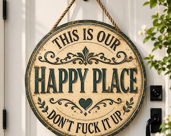Vintage Rustic 'Welcome to My Happy Place' Wood Sign – Whimsical Home/Patio Decor