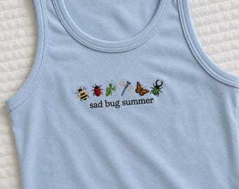 Sad Bug Summer Embroidered Crop tank top, Bug Shirt, Cottagecore Insect Crop Top, Nature Summer Crop, Gift for Her,Last Of The Bugs Tee