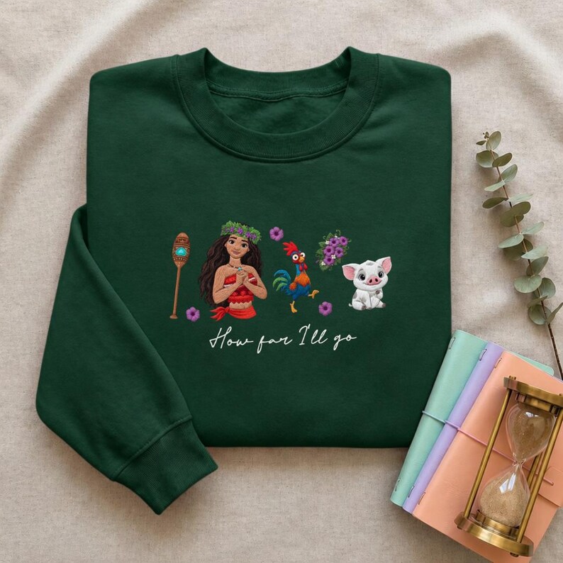 EMBROIDERED Disney Moana Princess Sweatshirt Tshirt Hoodie, Hei Hei Pua Kakamora Magic Kingdom WDW Disneyland Embroidery shirt Gift bild 7