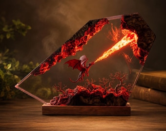 Lámpara de dragón de resina hecha a mano: Iluminación decorativa de fuego y hielo, regalo de San Valentín, resina epoxi, lámpara de mesa de dragón 3D, Iluminación para el hogar,