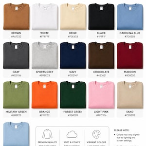 Puede incluir: Una carta de colores que muestra varios colores de su&eacute;teres de cuello redondo, incluyendo marr&oacute;n, blanco, beige, negro y azul Carolina. Otros colores son gris, gris deportivo, azul marino, chocolate, granate, verde militar, naranja, verde bosque, rosa claro, arena y azul claro.