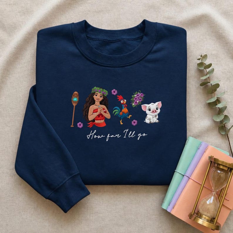 EMBROIDERED Disney Moana Princess Sweatshirt Tshirt Hoodie, Hei Hei Pua Kakamora Magic Kingdom WDW Disneyland Embroidery shirt Gift bild 2