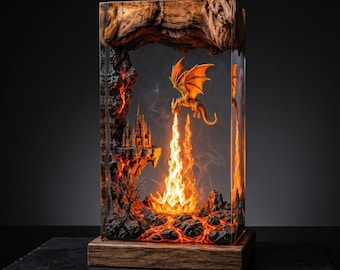 Fire Breathing Dragon Resin Lamp, Handmade Table Lamp, Gaming Room Decor, Fantasy Dragon Night Light, Unique Gift for Him, Halloween Decor