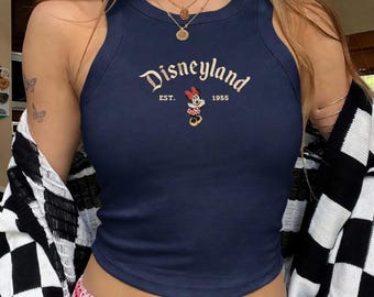 Embroidered Vintage Disneyland Est. 1955 Crop Tank, Minnie Mouse Disneyland Baby Tee, Retro Disney Trip Shirt, Family Vacation Tank Top