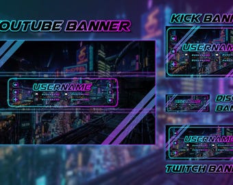 Cyberpunk Streamer Banner Pack | Neon Gaming Branding (Digital Download)